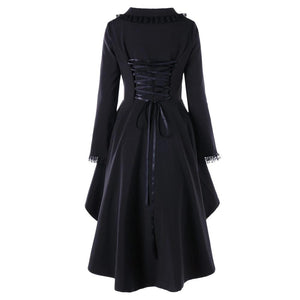 Women lace flower double breasted back lace up coat dress