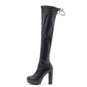 Women winter platform chunky heel sexy over the knee boots