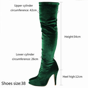 Women faux suede pointed toe stiletto high heel side zipper over the knee boots