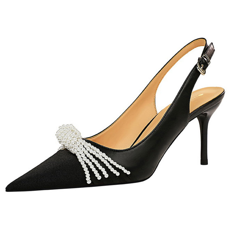 Women rhinestone bowknot color block closed toe slingback stiletto heels