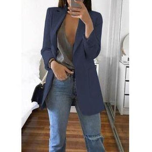 Women slim fit long sleeve turn-down collar suit overcoat