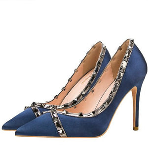 Women studded sequin pointed toe stiletto high heels