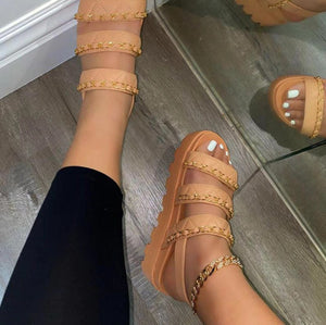 Women peep toe three strap chunky platform sandals