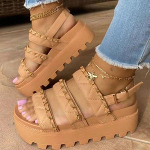 Women peep toe three strap chunky platform sandals
