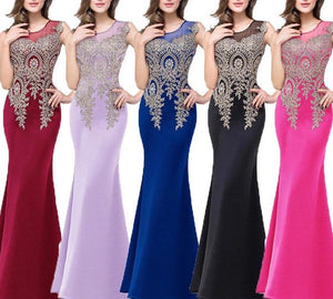 Illusion embroidery sleevesless mermaid  maxi dress | Bodycon party evening prom dress