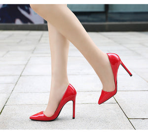 Women solid color pointed toe shallow slip on stiletto high heels