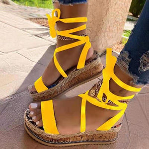 Women Snakeskin Lace Up Strappy Platform Sandals