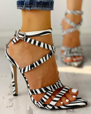 Women color block strappy slingback peep toe stiletto high heels