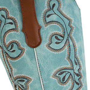 Women fall winter color block embroidered mid calf cowboy boots