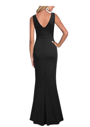 V neck sleeves high split maxi dress | Lady's elegant summer party banquet gown dress