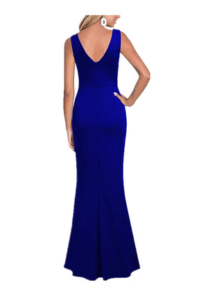 V neck sleeves high split maxi dress | Lady's elegant summer party banquet gown dress