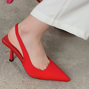 Women pointed closed toe slingback slip on stiletto heels