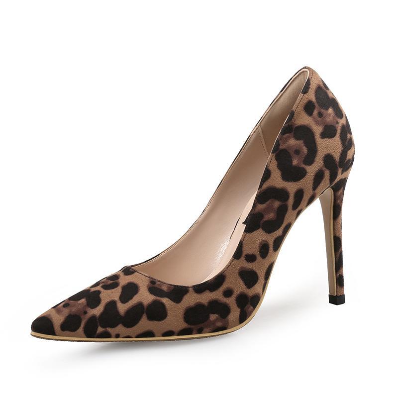 Women suede leopard pointed toe sexy stiletto heels