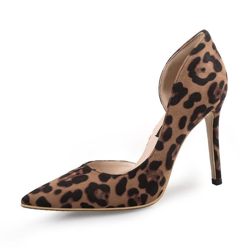 Women suede sexy leopard d¡¯Orsay pumps fashion pointed toe heels