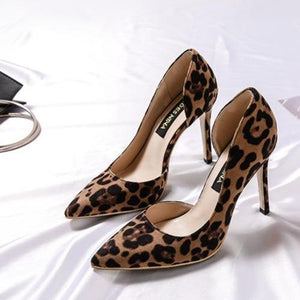 Women suede sexy leopard d¡¯Orsay pumps fashion pointed toe heels