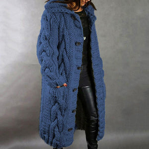 Women long knitted button up duster cardigan