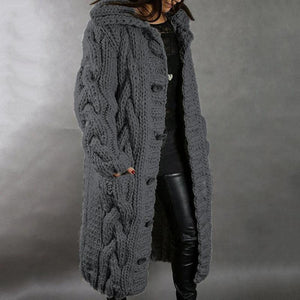 Women long knitted button up duster cardigan