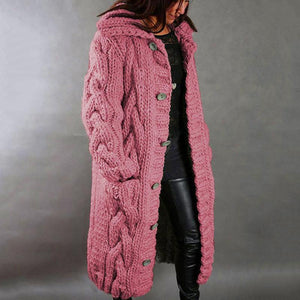 Women long knitted button up duster cardigan