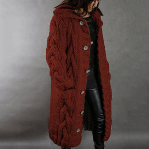 Women long knitted button up duster cardigan