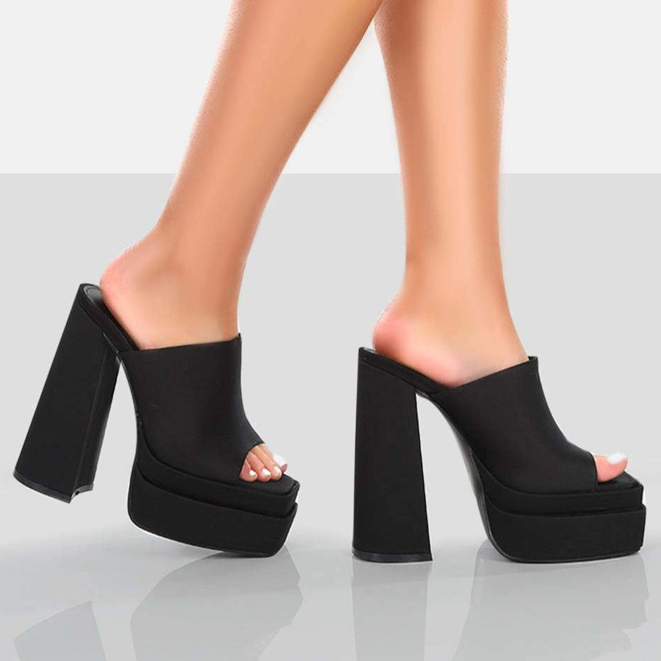 Women suqare peep toe chunky high slide platform heels