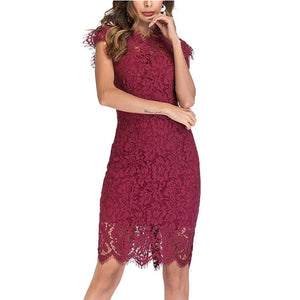 Sexy sleevesless lace knee length sheath dress | Formal cocktail party pencil dress