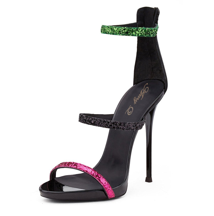 Women 4.7" open toe sexy stiletto heels sandas multicolor straps back zipper heels