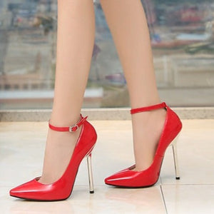 Women fashion mirror pointed toe buckle strap stiletto heels