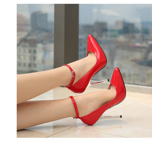 Women fashion mirror pointed toe buckle strap stiletto heels