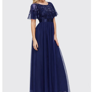 Premium sequins short sleeves flare maxi dress | Evening gowns party A line long dress