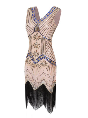 1920s vintage premium sequins beaded sleeves evening gowns | Tassels dress costume dress