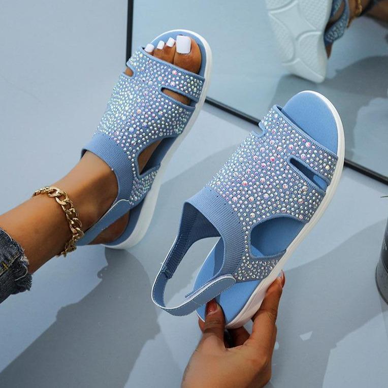 Women summer ankle strap magic tape slip on flat sandals