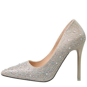 Women's rhinestone glitter pointe toe wedding pumps