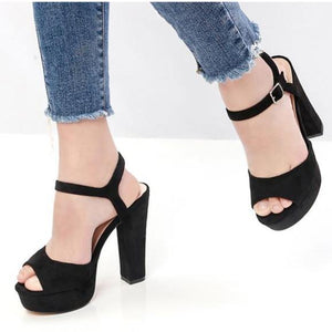 Women platform peep toe ankle strap chunky heels