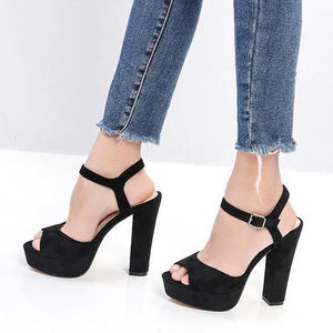 Women platform peep toe ankle strap chunky heels
