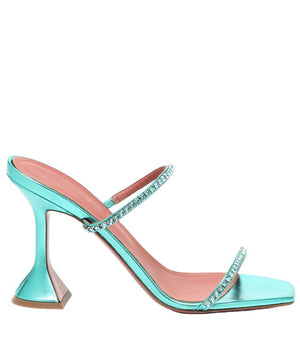Women summer sparkly rhinestone two strap slide chunky prom heels