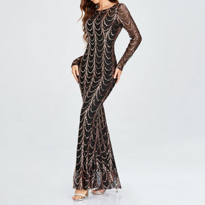Lady's premium sequins long sleeves mermaid maxi dress | Elegant luxury banquet party dress evening gowns