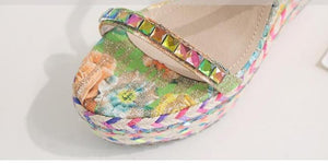 Women buckle strap colorful 
chunky heel platform wedge sandals