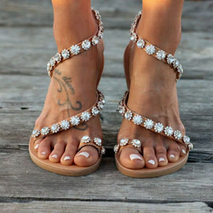 Pearl sandals for summer wedding ring toe sandals