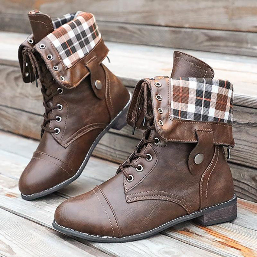 Lace Up Platform Casual Buckle Boots - GetComfyShoes