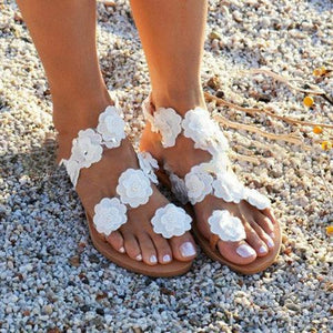 Women Flip Flops Flowers Beach Casual Flat Sandals