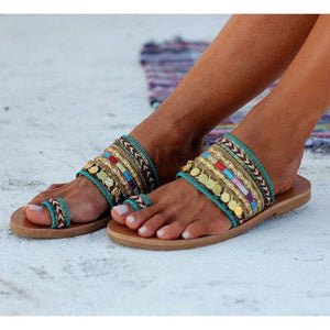 Beading Tassel Flat Slide Sandals For Women - GetComfyShoes