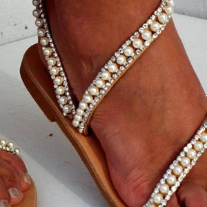 Pearl wedding sandals ring toe sandals