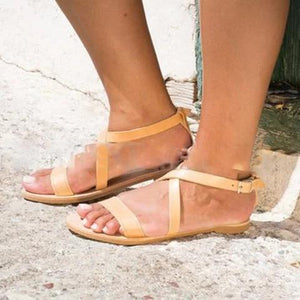 Women Flat Heel Shoes Open Toe Adjustable Buckle Strap Sandals - fashionshoeshouse