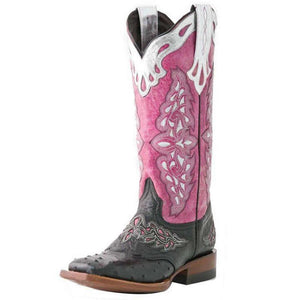 Colorful Retro Flowers Winter Fall Square Toe Chunky Heel Platform Women Cowboy Boots