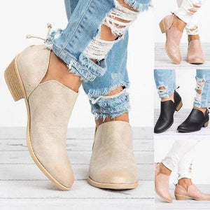 Low heel summer booties side slit round toe boots for women
