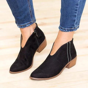 Sexy V-cut ankle boots block heel pointed toe boots with zipper chunky boots