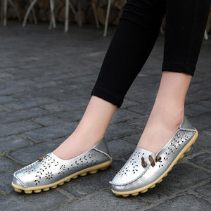 Driving Moccasins Silver Women Loafers with Soft Outsole for Walking - GetComfyShoes