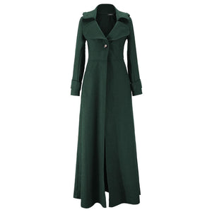 Women maxi turn-down collar long sleeve duster trench coat