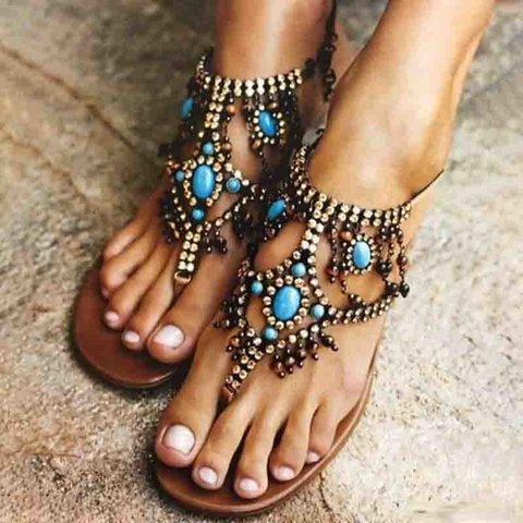 Bohemia Rhinestone Glitter  Beads Flat Sandals - GetComfyShoes