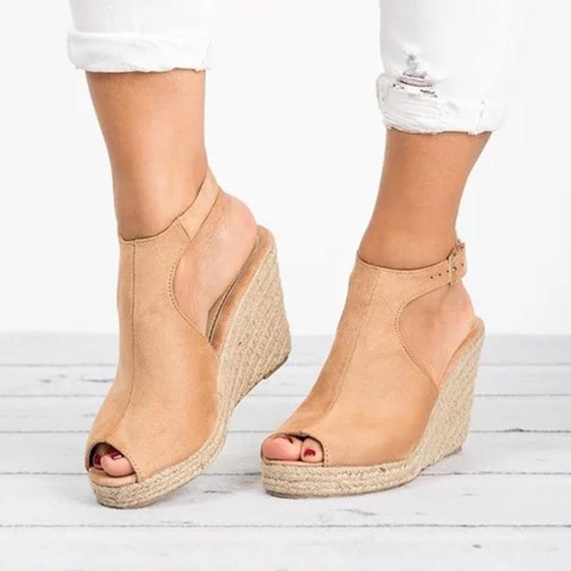 Wedge Espadrille Suede Peep Toe Ankle Strap Slingback Sandals